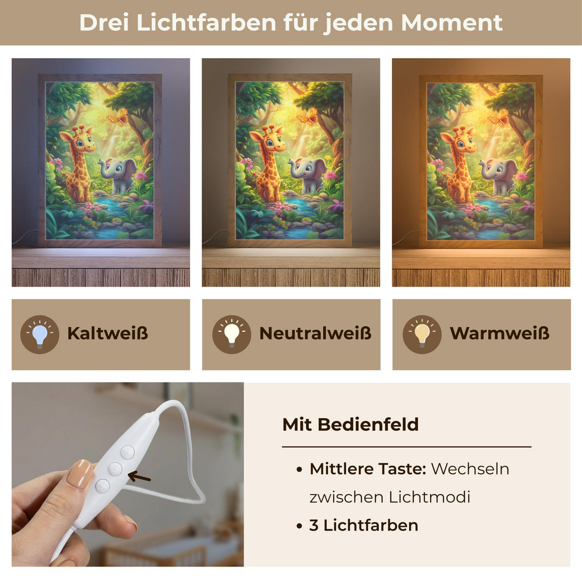 NACHTTISCHLAMPE Giraffe - Elefant - Blumen - Dschungel 20x30 cm - Grün, Holzwerkstoff (8/20/30cm)