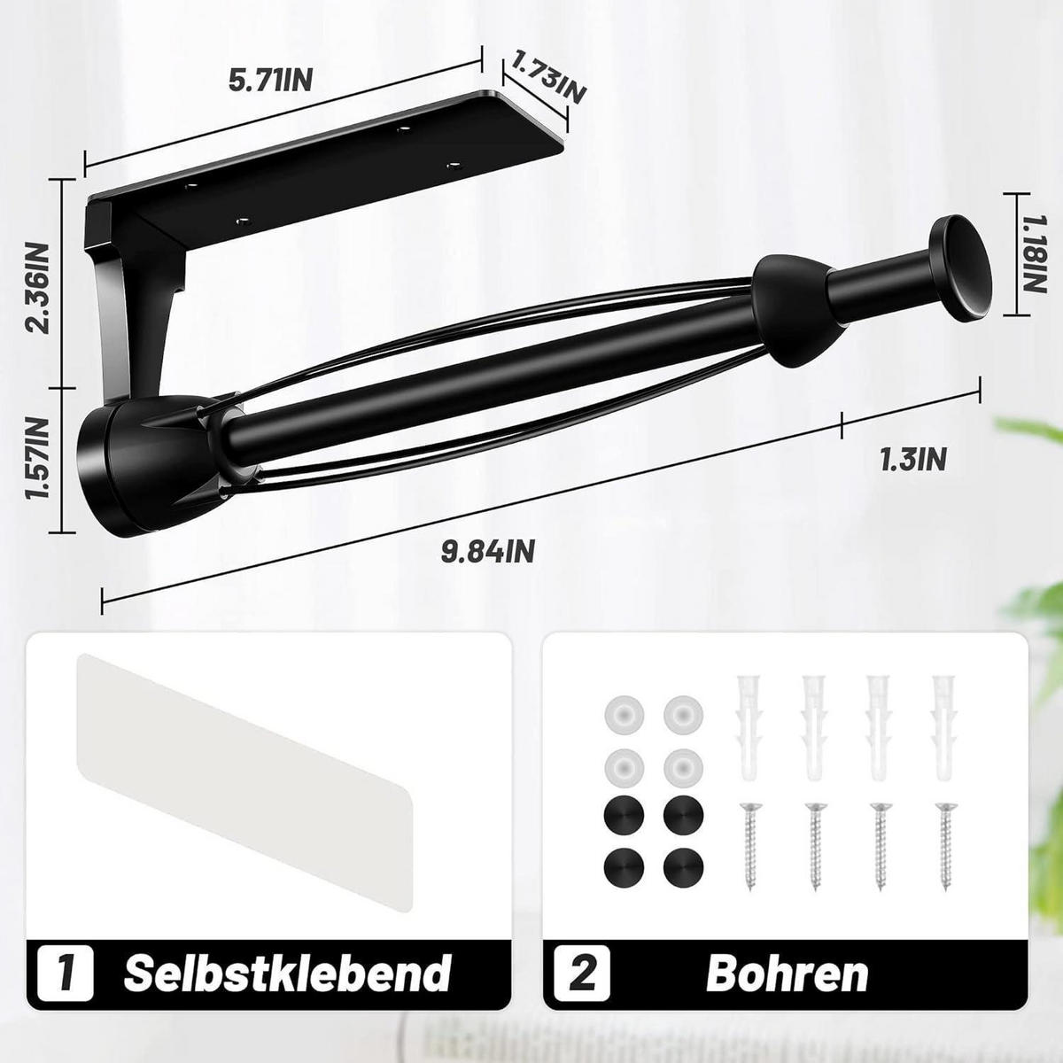 KÜCHENROLLENHALTER Schwarz mit Dämpfungseffekt - Schwarz, Metall (4/7.6/30cm)