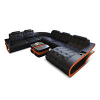 WOHNLANDSCHAFT Elegante Schwarz Orange Echtleder - Schwarz, Leder (379/91/283cm)