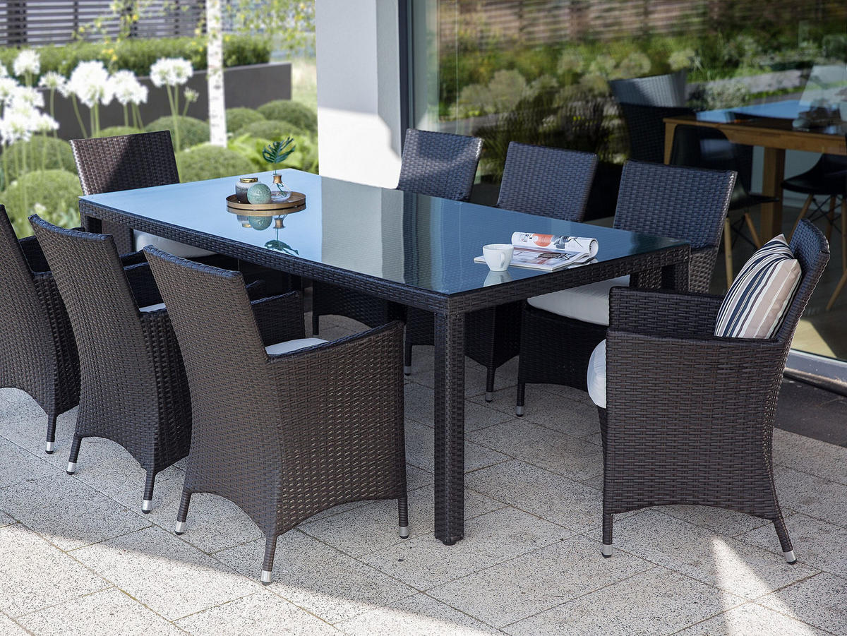 GARTENTISCH Rattan dunkelbraun 220/100 cm Italy - Dunkelbraun, Kunststoff (220/100/74cm) - Beliani