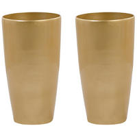 BLUMENTOPF 2er-Set gold rund 32/32/58 cm Tseria - Goldfarben, Stein (58cm) - Beliani