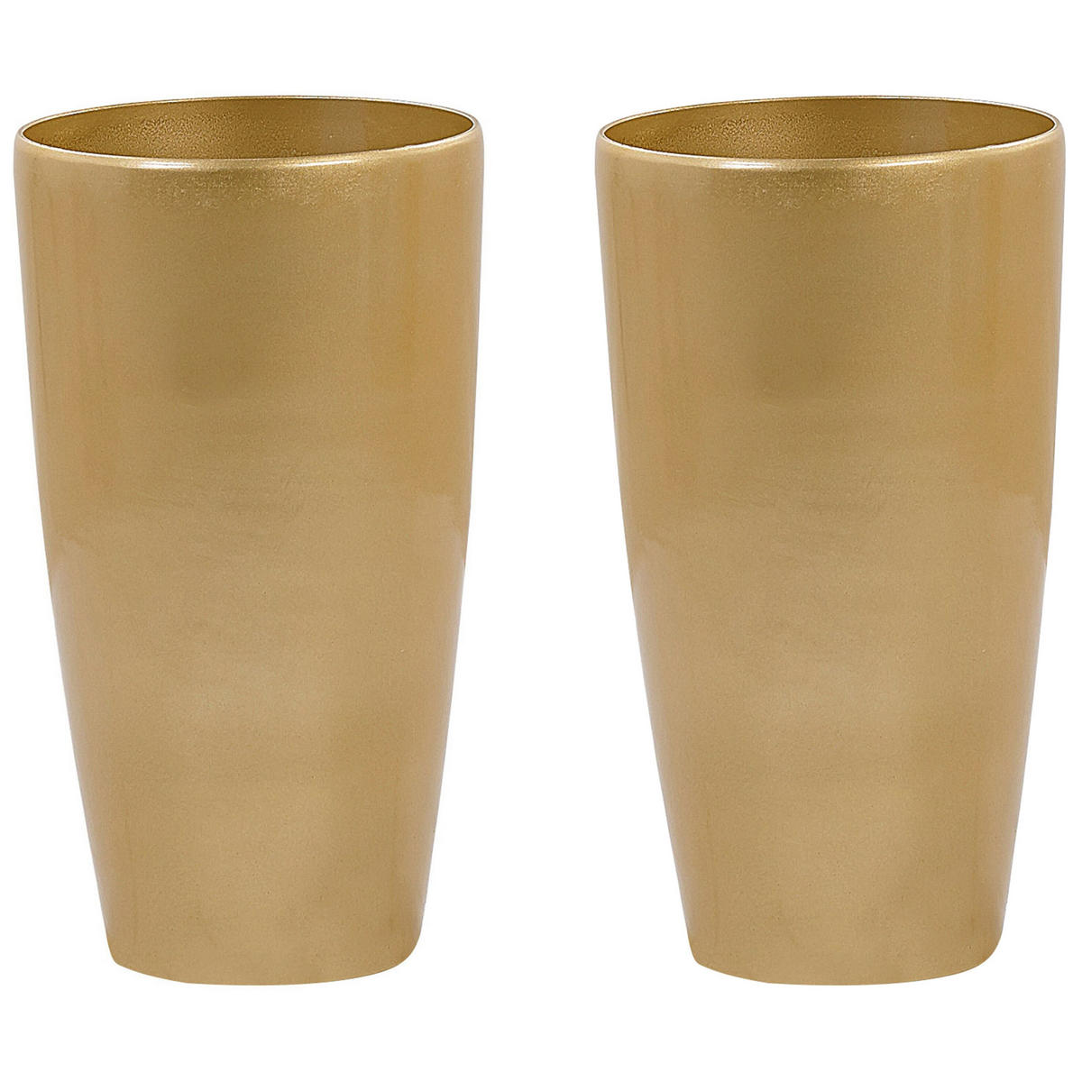 BLUMENTOPF 2er-Set gold rund 32/32/58 cm Tseria - Goldfarben, Stein (58cm) - Beliani