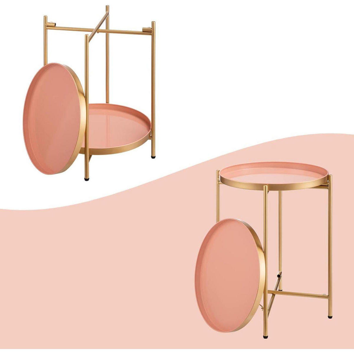 BEISTELLTISCH Metall Gold Rund 2 Ebenen 37 x 48.5 cm - Multicolor, Metall (37/37/50cm)