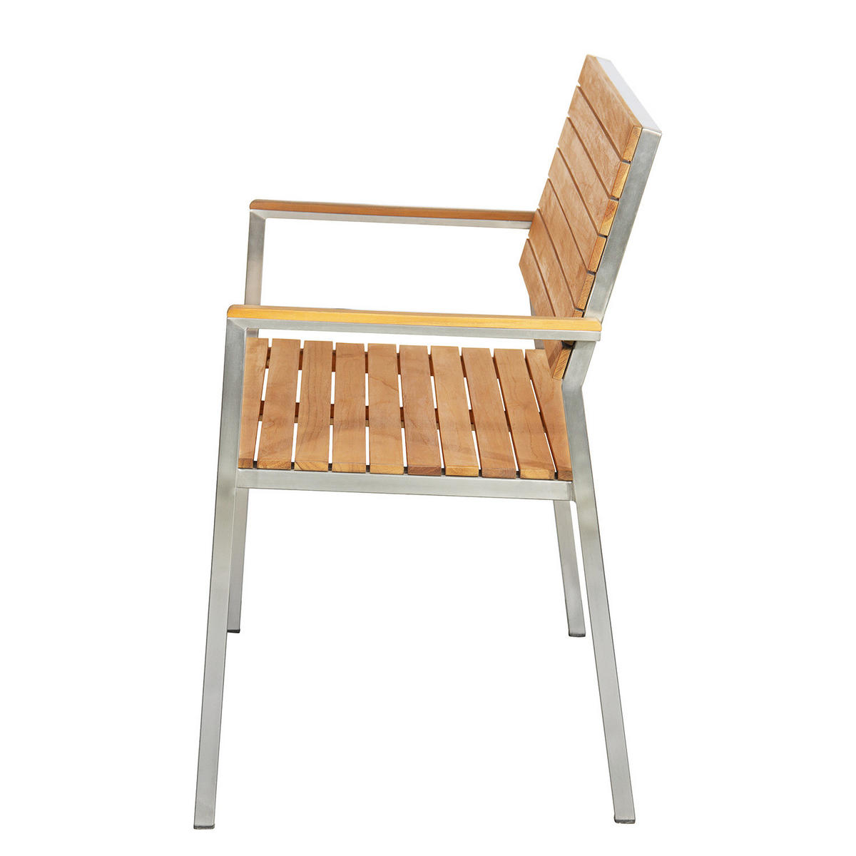 GARTENBANK - Teak massiv / Edelstahl - Silberfarben/Braun, Holz/Metall (114/86/55cm) - home24
