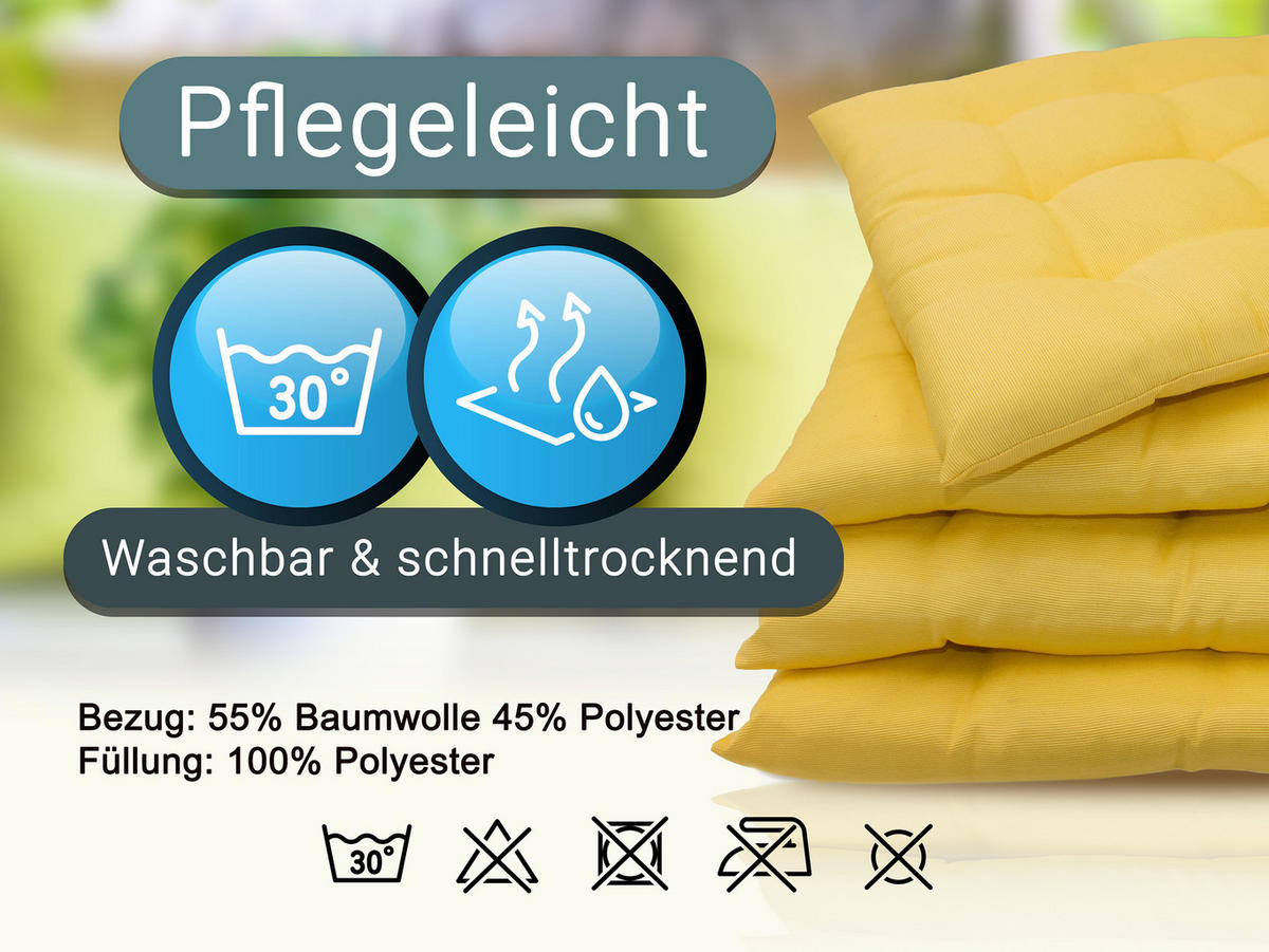 STUHLKISSEN, 4er-Set, 40x40 cm, 100% Polyester, Gelb - Gelb, Textil (40/40/3cm) - Zollner