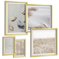 BILDER SET 5er Set - 50x50 cm & 20x30 cm & 40x60 cm Goldrahmen - Boho-Naturtexturen - Goldfarben, Kunststoff (40/60cm) - TULUP