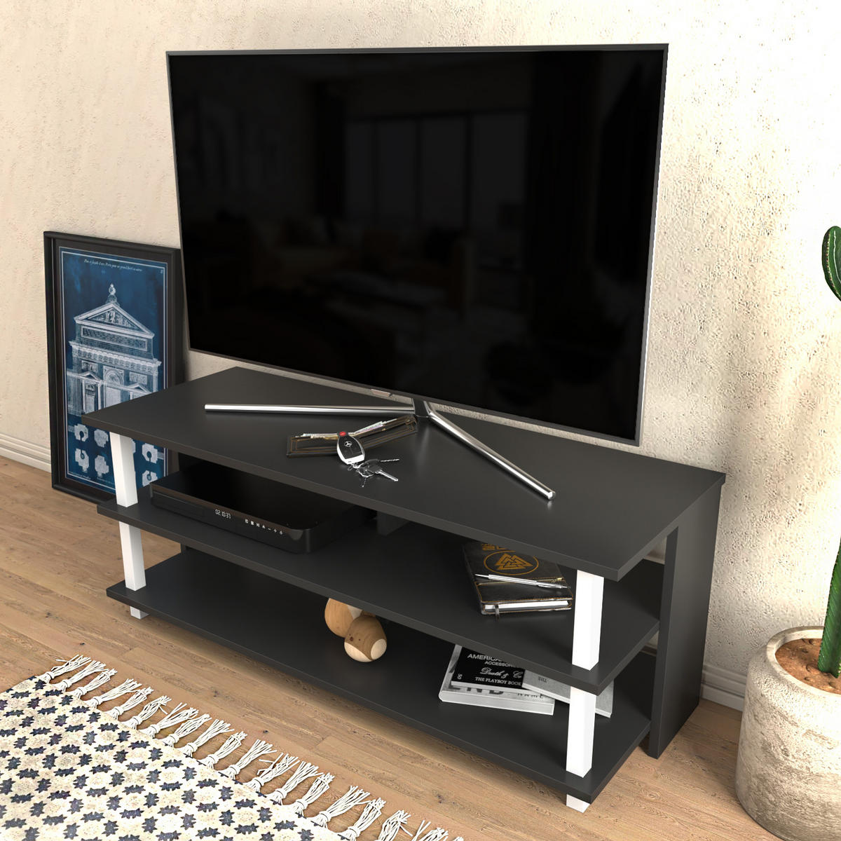 TV Board Pueblo Weiß-Anthrazit - Anthrazit/Weiß, Holzwerkstoff (120/47/45cm) - Decorotika
