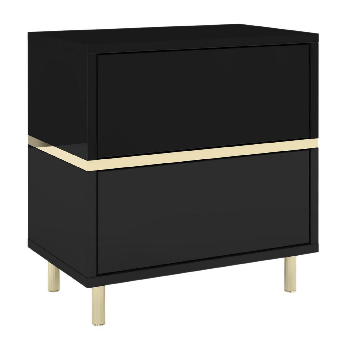NACHTTISCH Marika, Schwarz, Gold, Hochglanz - Goldfarben/Schwarz, Holzwerkstoff/Metall (49/50.5/29.5cm) - Dancan