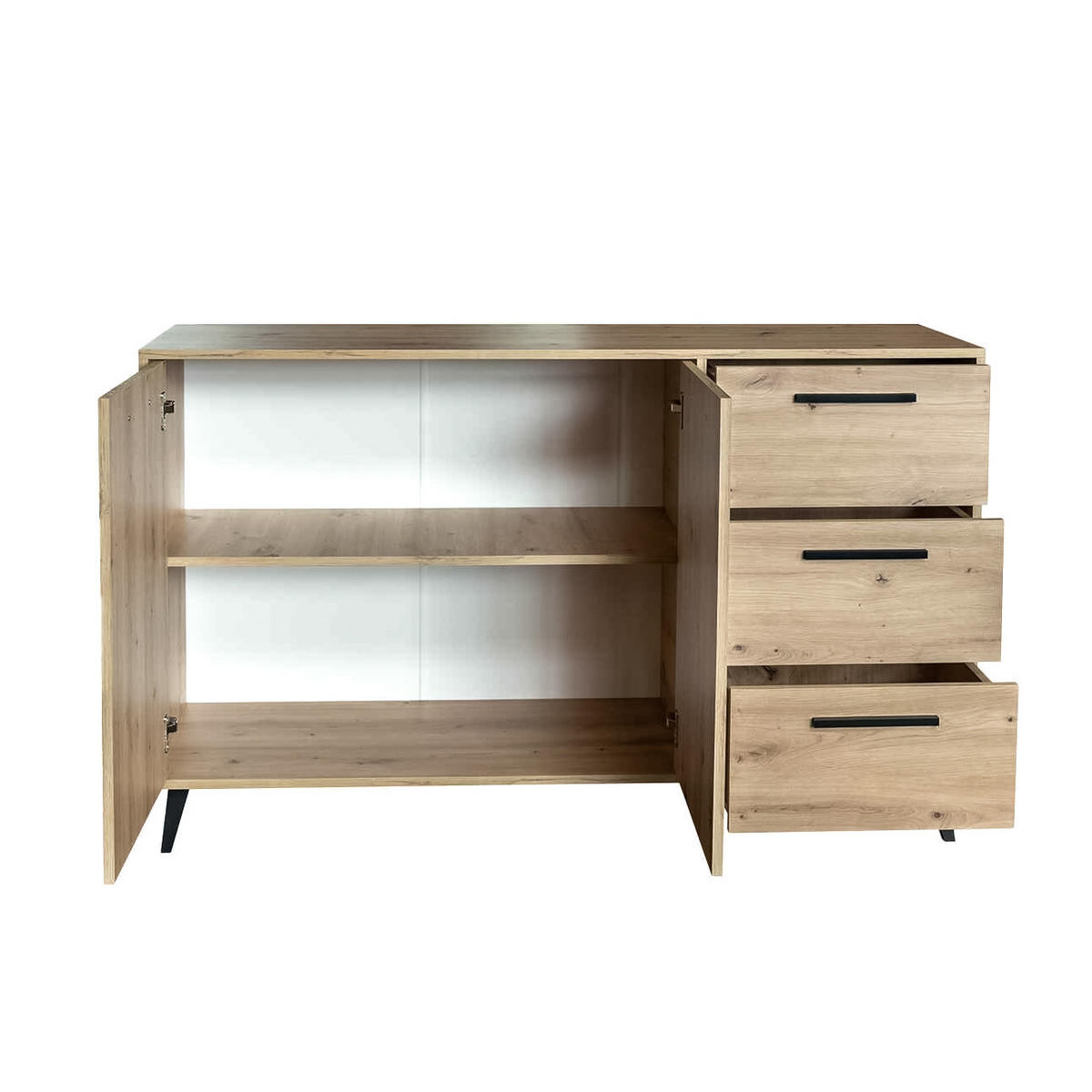 KOMMODE FIORA 140/86/41cm mit 3 Schubladen 2 Türen Eiche Artisan - Eiche Artisan, Holzwerkstoff (140/86/41cm) - MASSENO