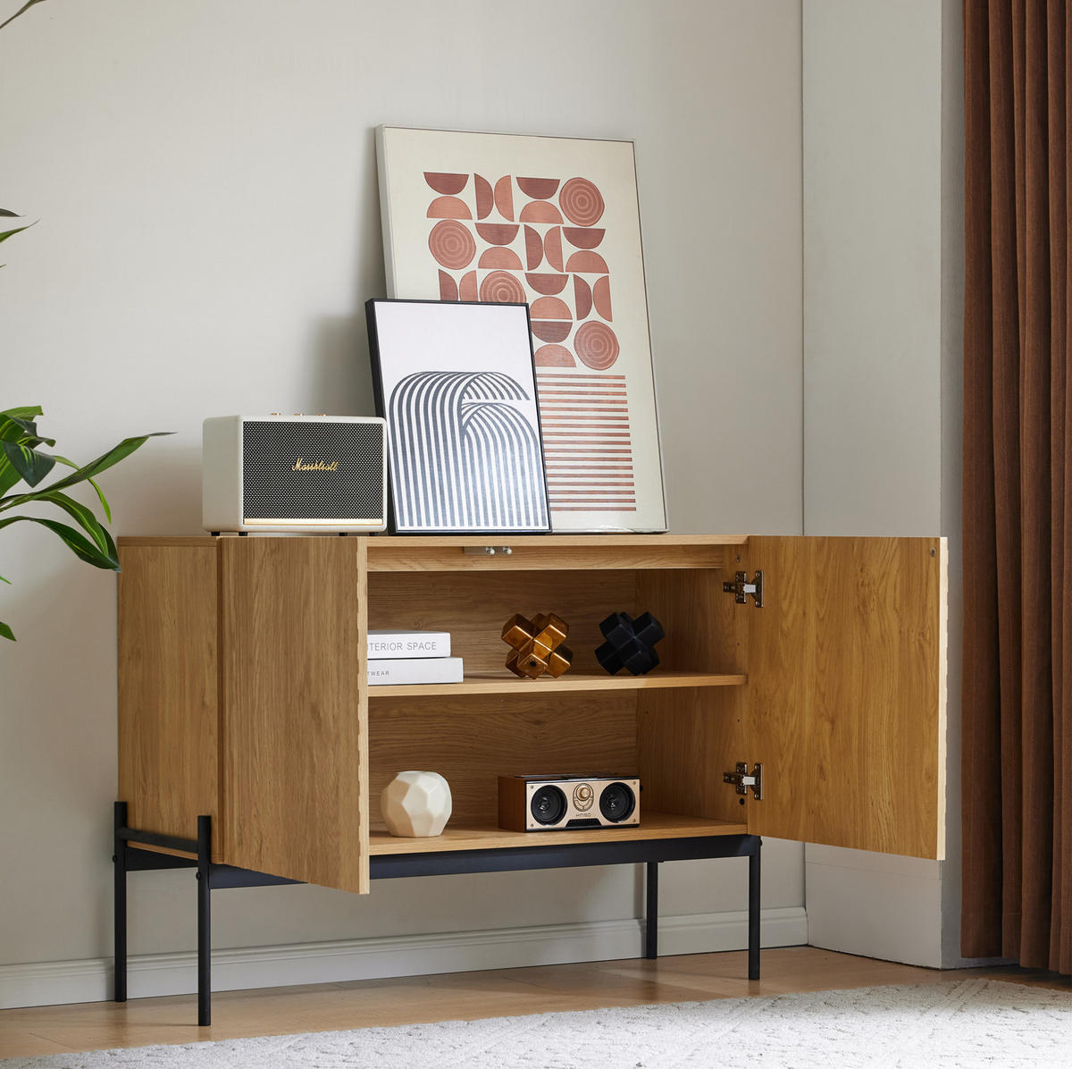 SIDEBOARD 100/40/75 cm in Natur mit 2 Türen und verstellbarem Einlegeboden - Naturfarben, Holzwerkstoff (100/75/40cm) - Flora Grace