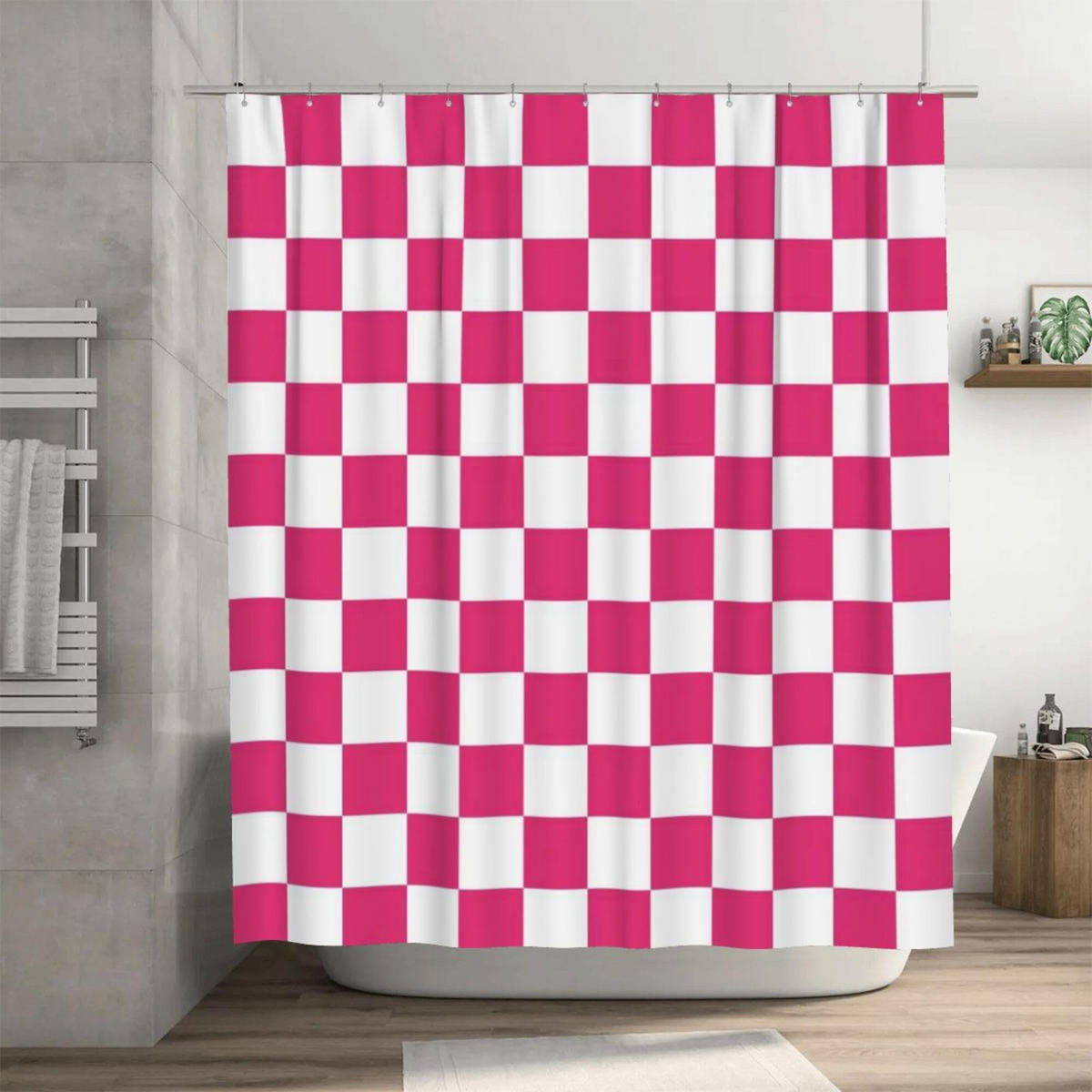 DUSCHVORHANG Rosa kariert Retro Schachbrettmuster waschbar fürs Badezimmer - Rot, Textil (180/180cm) - MCBOSON