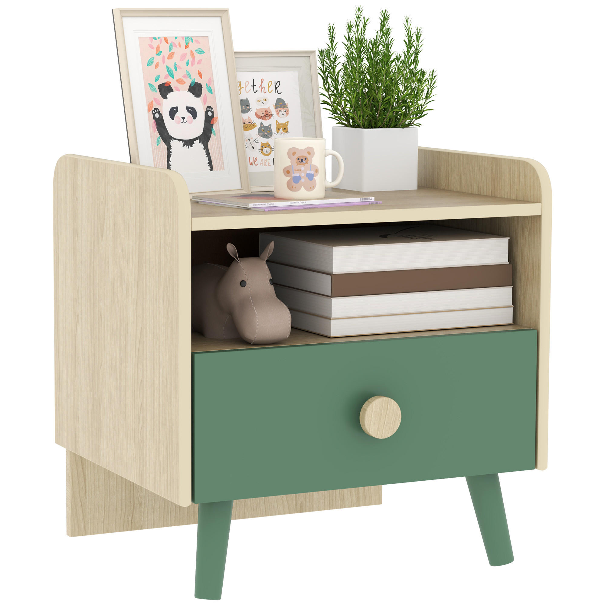 NACHTTISCH DE-18632 mit Schublade und Fach Holzoptik - Grün, Holzwerkstoff (32.5/40/40cm) - ComfortXL