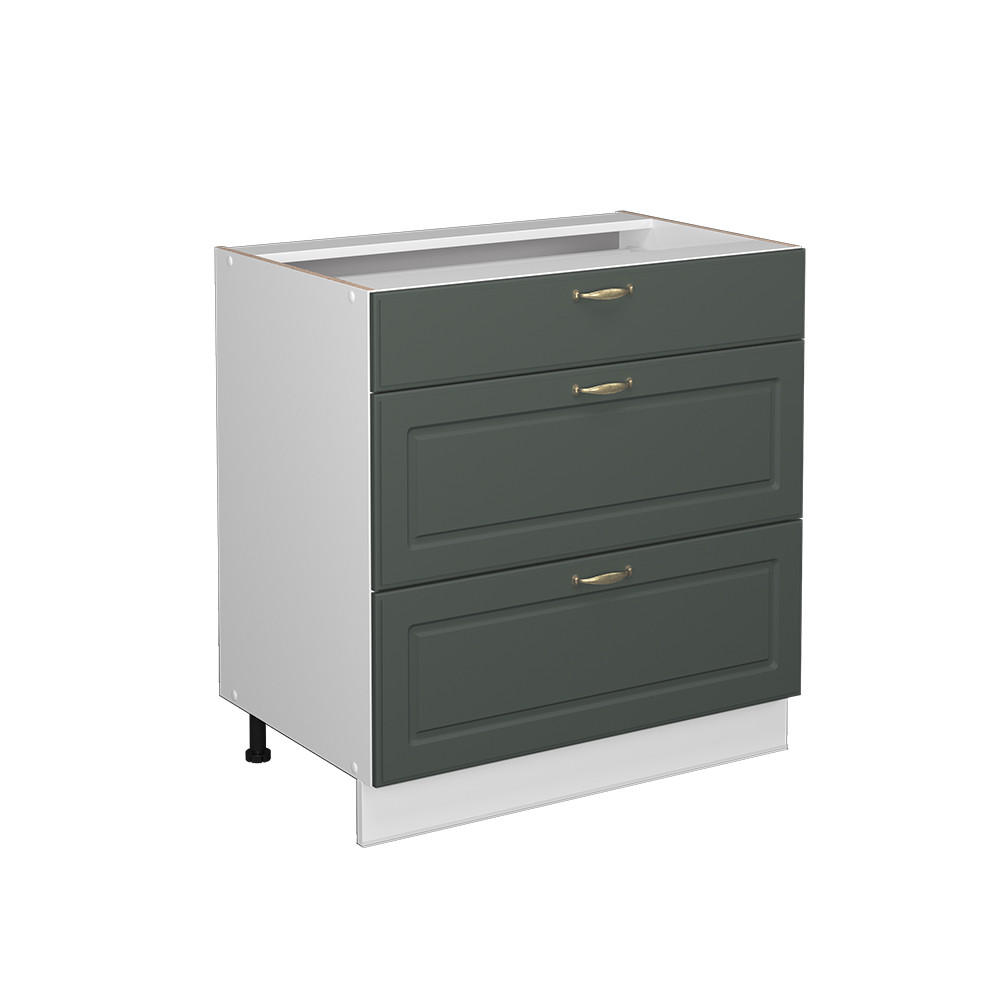 BADSCHRANK Fame-Line Grün-Gold Landhaus 80 x 82 cm mit 3 Schubladen ohne AP - Weiß/Grün, Holzwerkstoff (80/82/51.6cm) - Vicco