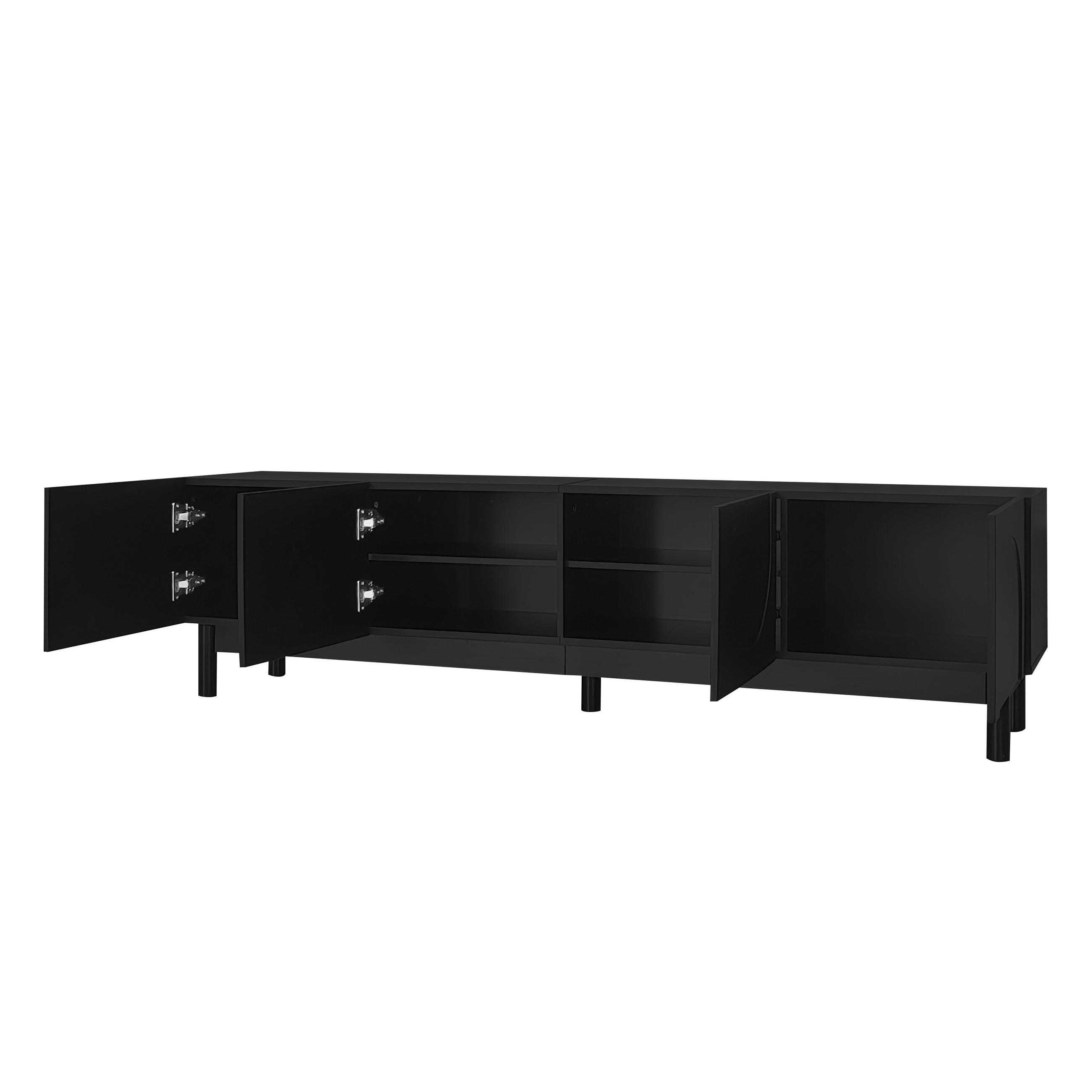 TV Lowboard 4 Türen, verstellbare Einlegeböden, Schwarz - Schwarz, Holz (169/45/34cm)