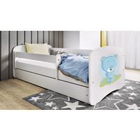 KINDERBETT Blauer Teddybär 80x160 cm mit Schublade, Rausfallschutz & Lattenrost, Weiß - Weiß, Holzwerkstoff (80/160cm) - RAUMHIRSCH FURNITURE