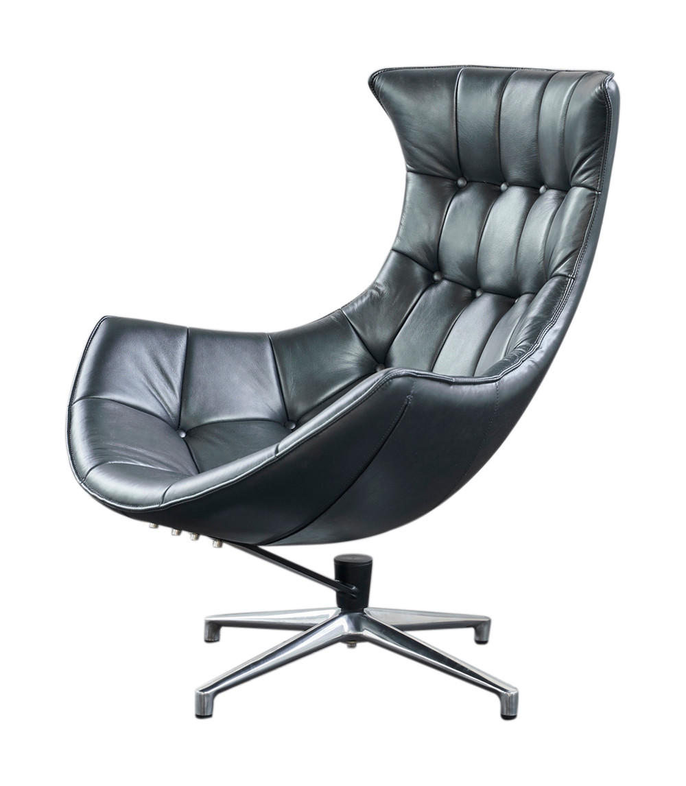 DREHSESSEL SKIO Silbergrau Leder - Silberfarben, Leder (87/99/89cm) - KAWOLA