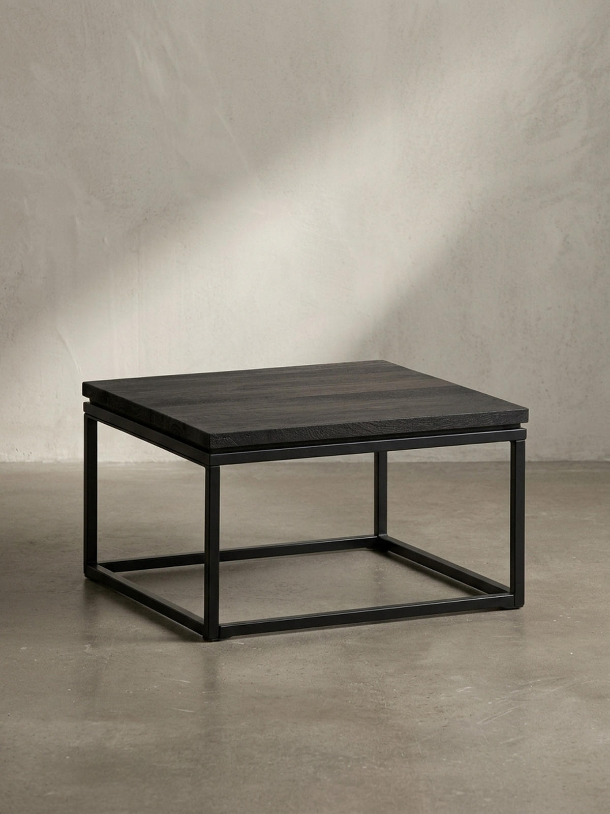 COUCHTISCH aus Mango Massivholz und Metall, Quadratisch, Natürliche Holzmaserung, Schwarz 60 x 60 x 35 cm - Schwarz, Holz/Metall (60/60/35cm) - KADIMA DESIGN