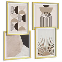 BILDER SET 4er Set - 50x50 cm & 40x60 cm Goldrahmen - Abstrakte beige und braune Formen - Goldfarben, Kunststoff (50/50cm) - TULUP