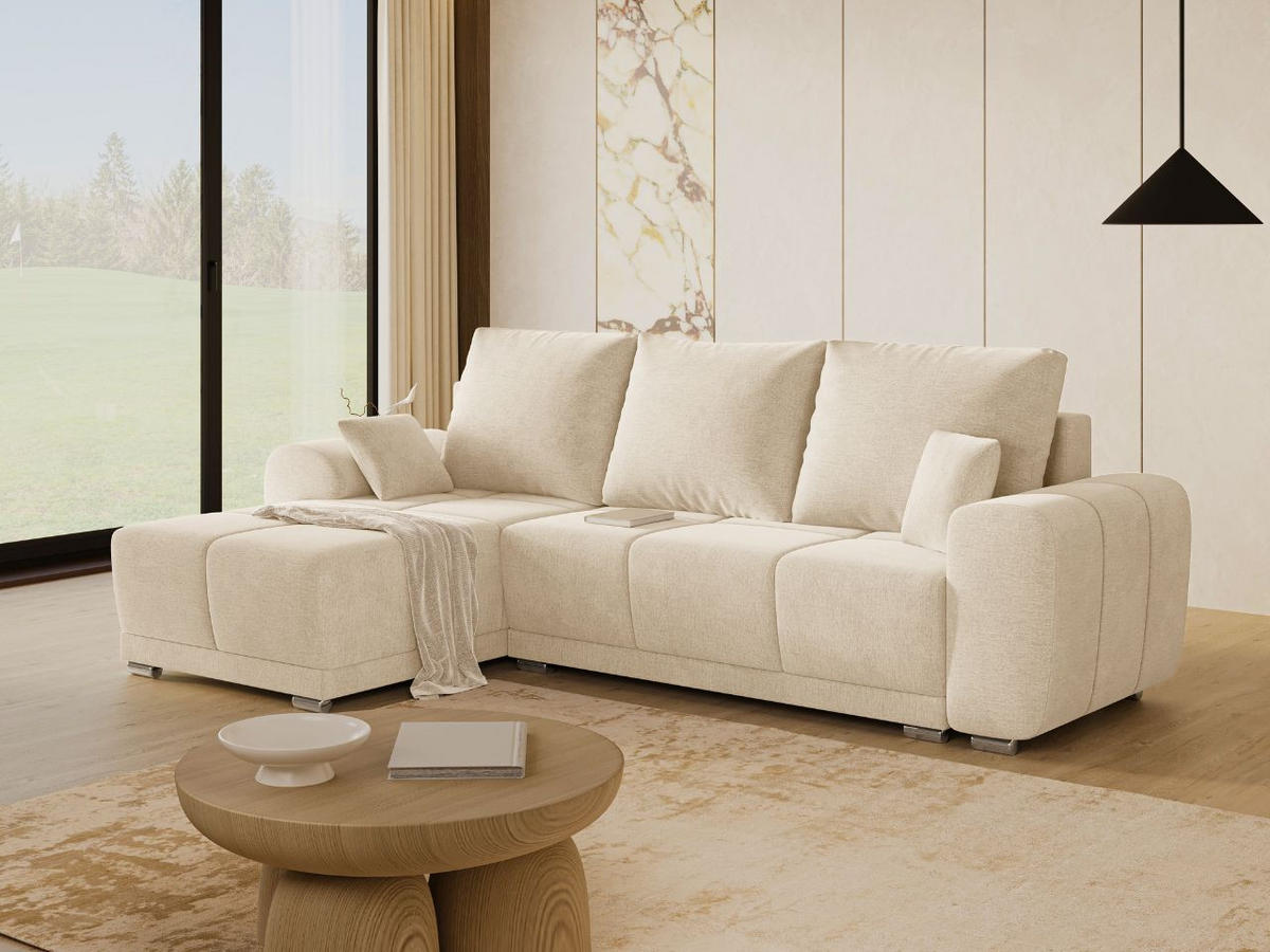 ECKSOFA Monti Beige Links - Beige/Silberfarben, Holz/Textil (188/290cm) - Graingold
