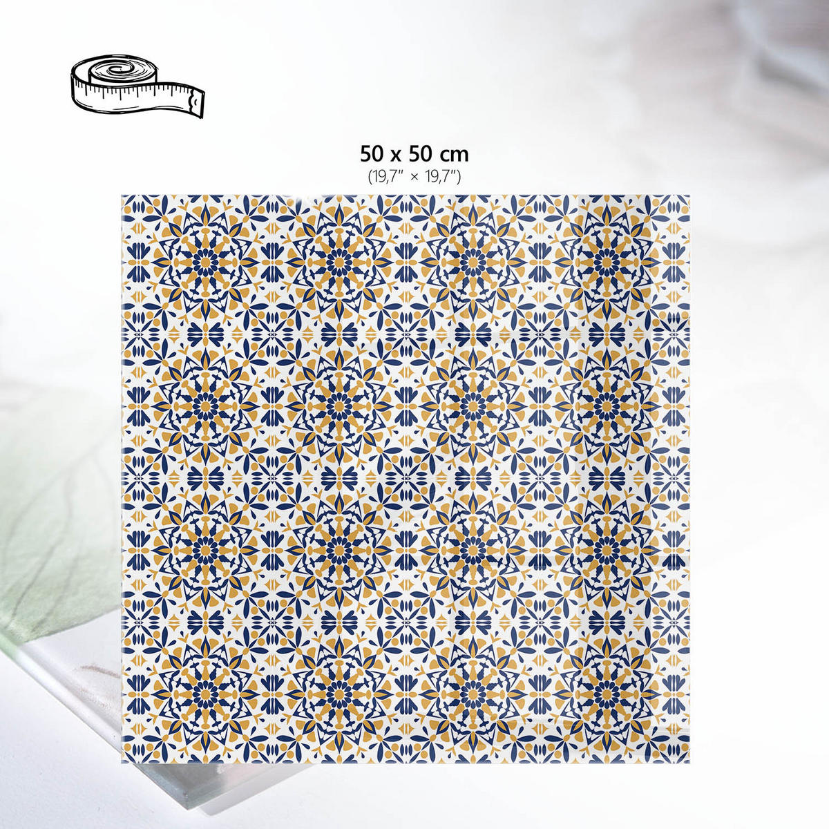 TISCHPLATTE 50x50 cm – Orientalischer Schmuck - Gelb, Glas (0.4/50/50cm) - Wallfluent