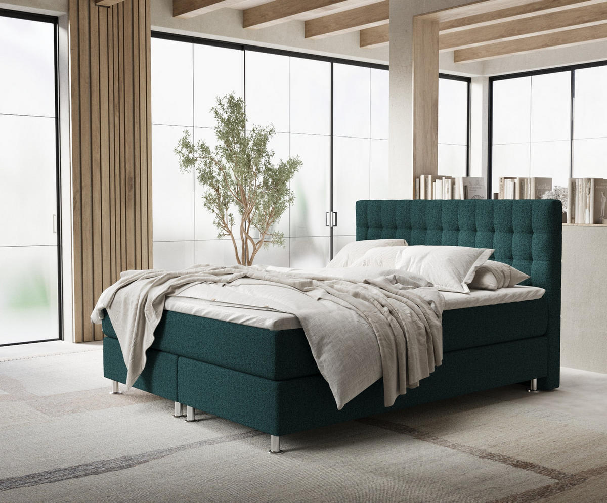 BOXSPRINGBETT Sorrento Grün 160/200 cm mit Latex-Topper - Silberfarben/Grün, Holz/Holzwerkstoff (160/200cm) - Maison de Reve