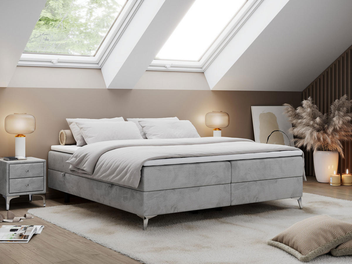 BOXBETT LESS 180/200 Hellgrau Velvet - H4 - Hellgrau, Holz/Textil (180/200cm) - MKS