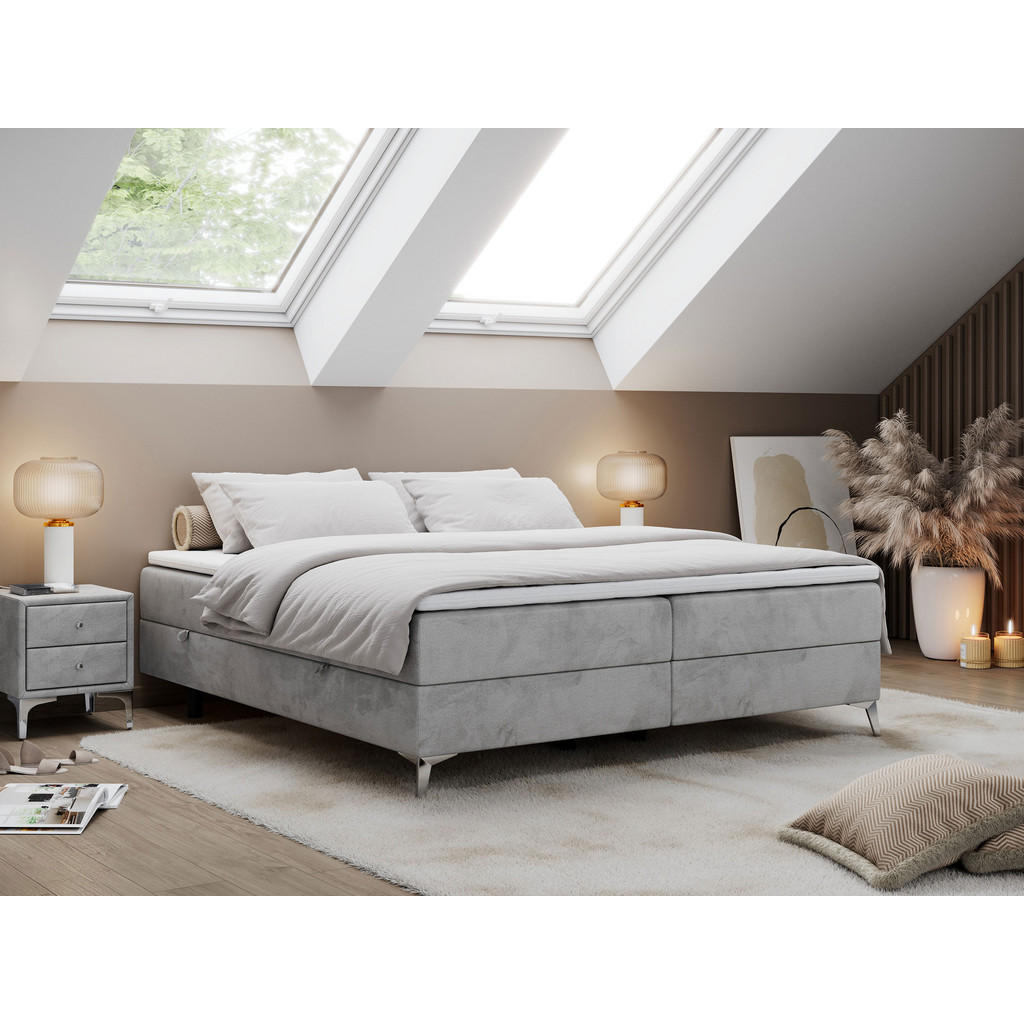 Thumbnail - MKS Boxbett, Hellgrau, Textil, 2-Sitzer, H4, Rechteckig, 180x200 cm, Schlafzimmer, Betten, Boxspringbetten