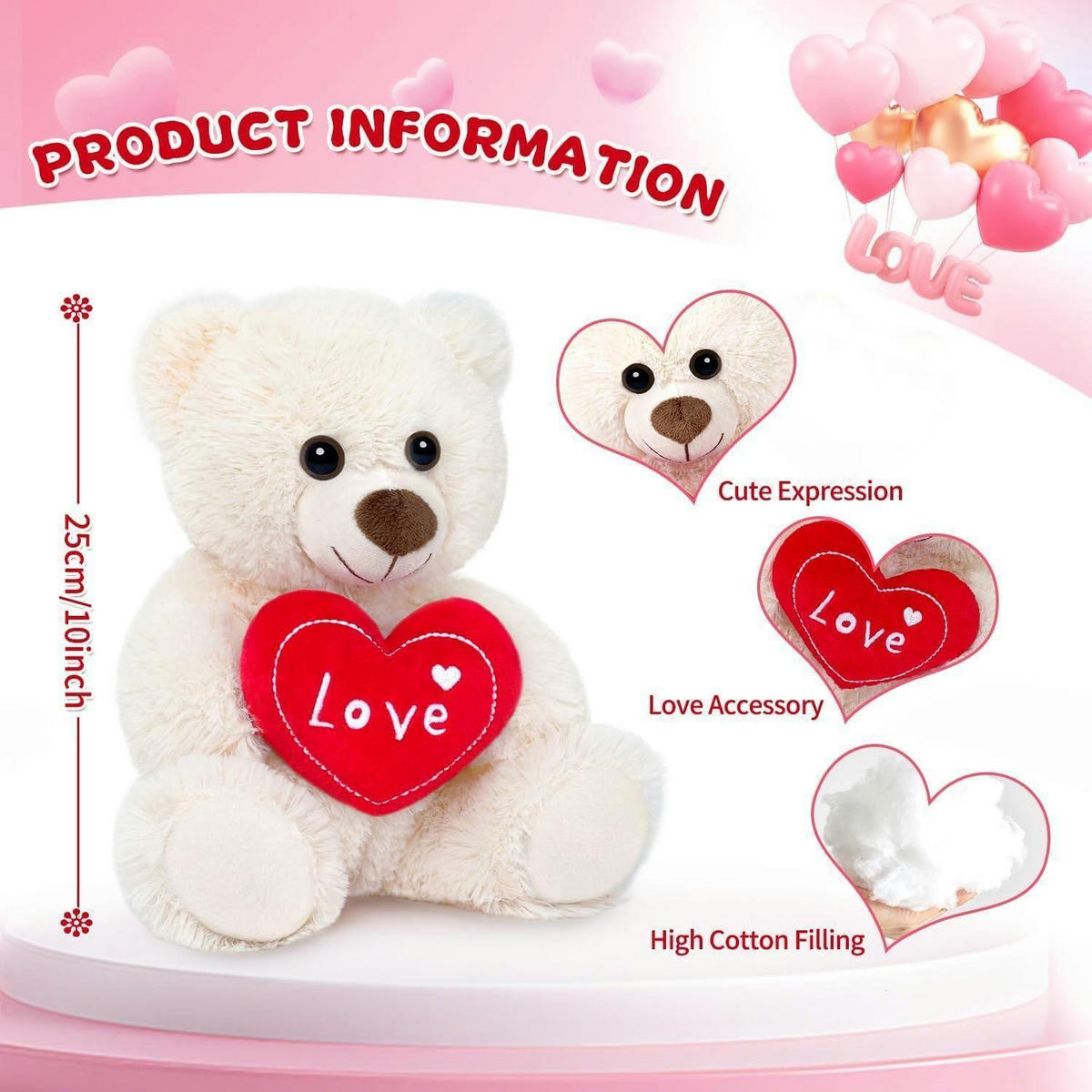 STOFFTIER Teddybär Love Weiß - Weiß, Textil (15/25cm)