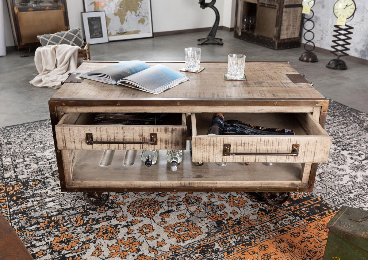 COUCHTISCH Mango 112x61x55 braun lackiert HEAVY INDUSTRY #262 - Braun, Holz (112/61/55cm) - Massivmoebel24