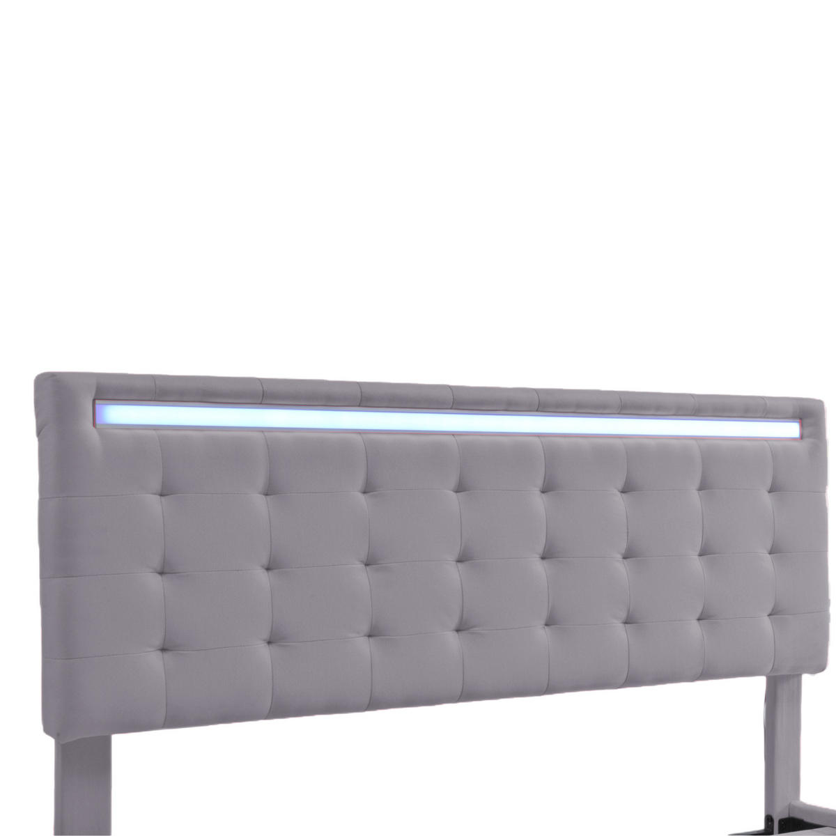 POLSTERBETT 140x200 LED Kopfteil Leinen Stoff Grau - Grau, Holzwerkstoff - FLIEKS