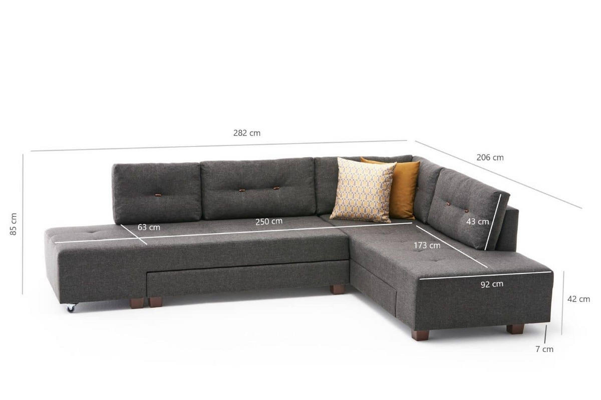 ECKSOFA mit rollbarer Schlaffunktion - Anthrazit/Walnussfarben, Holzwerkstoff/Kunststoff (206/280cm) - myHomelando