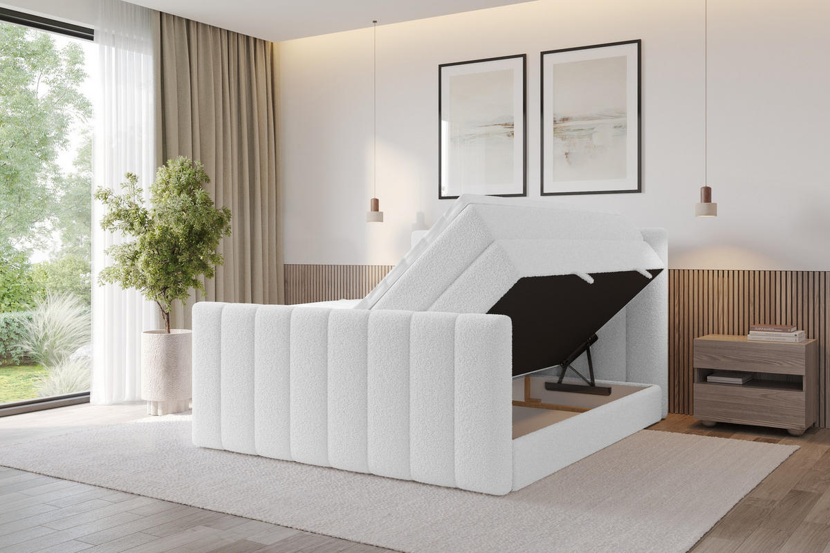 BOXSPRINGOVÁ POSTEL s matrací H3/H4 - OTTA-Z KING - 200x200 cm Bílá - bílá, kompozitní dřevo (200/200cm) - ALTDECOR