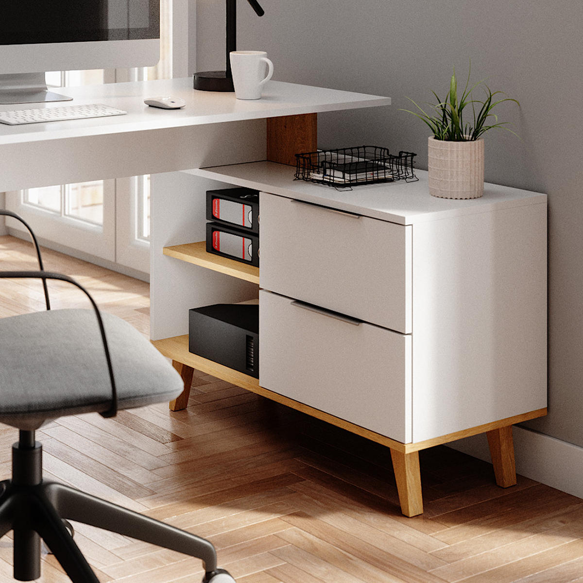 SCHREIBTISCH Nautica Weiß 138 x 60 cm mit Schubladen XL - Eichefarben/Weiß, Holzwerkstoff (60/138/77cm) - Vicco