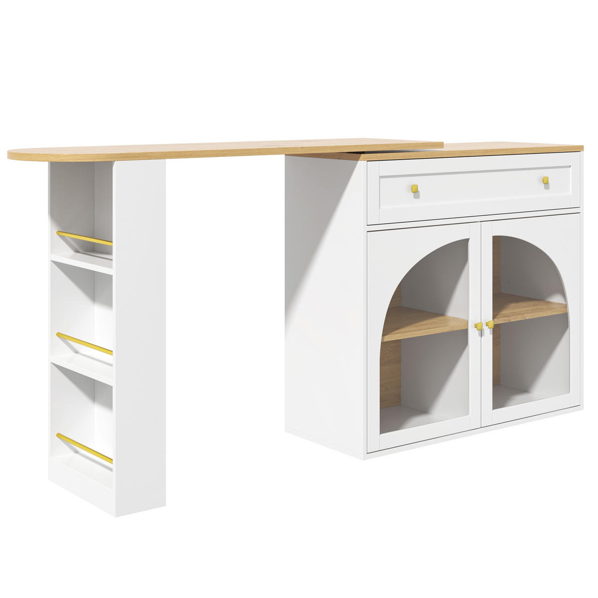 BARTISCH Ausziehbar 138–204x39x104cm 360° Glasregale Weiß - Weiß, Holzwerkstoff (39/138/104cm) - FLIEKS