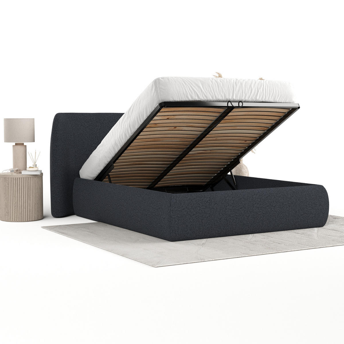 POLSTERBETT Bellano mit Stauraum 200/200 cm Anthrazit im Riva Stoff - Anthrazit/Schwarz, Holz/Holzwerkstoff (200/200cm) - AltaBeds