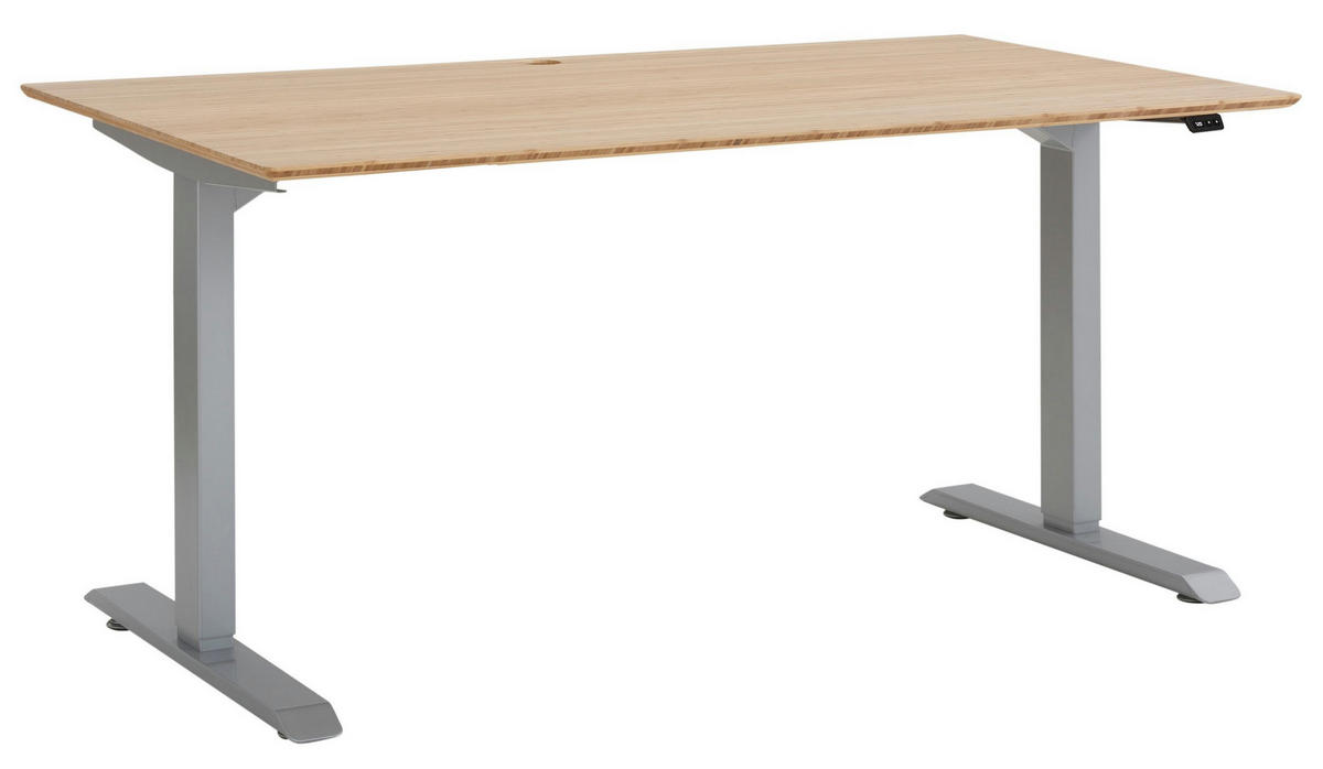SCHREIBTISCH Platingrau 150x80 cm massiver Bambusplatte – von MAJA Möbel, elektrisch höhenverstellbar - Grau, Holzwerkstoff (80/150/70.5cm)