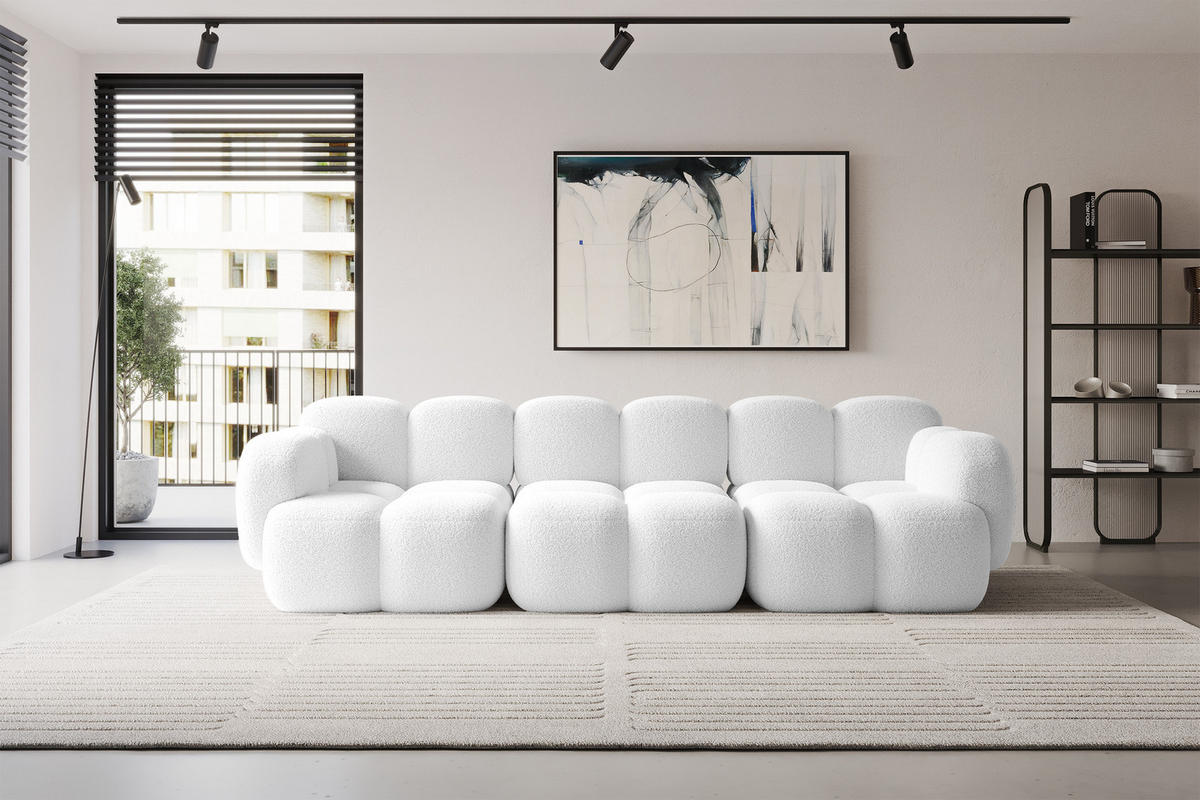 3-SITZER modulares Sofa Miko-S2 300x118x75 cm Weiß Bouclé - Schwarz/Weiß, Holzwerkstoff/Kunststoff (300/75/118cm) - ALTDECOR