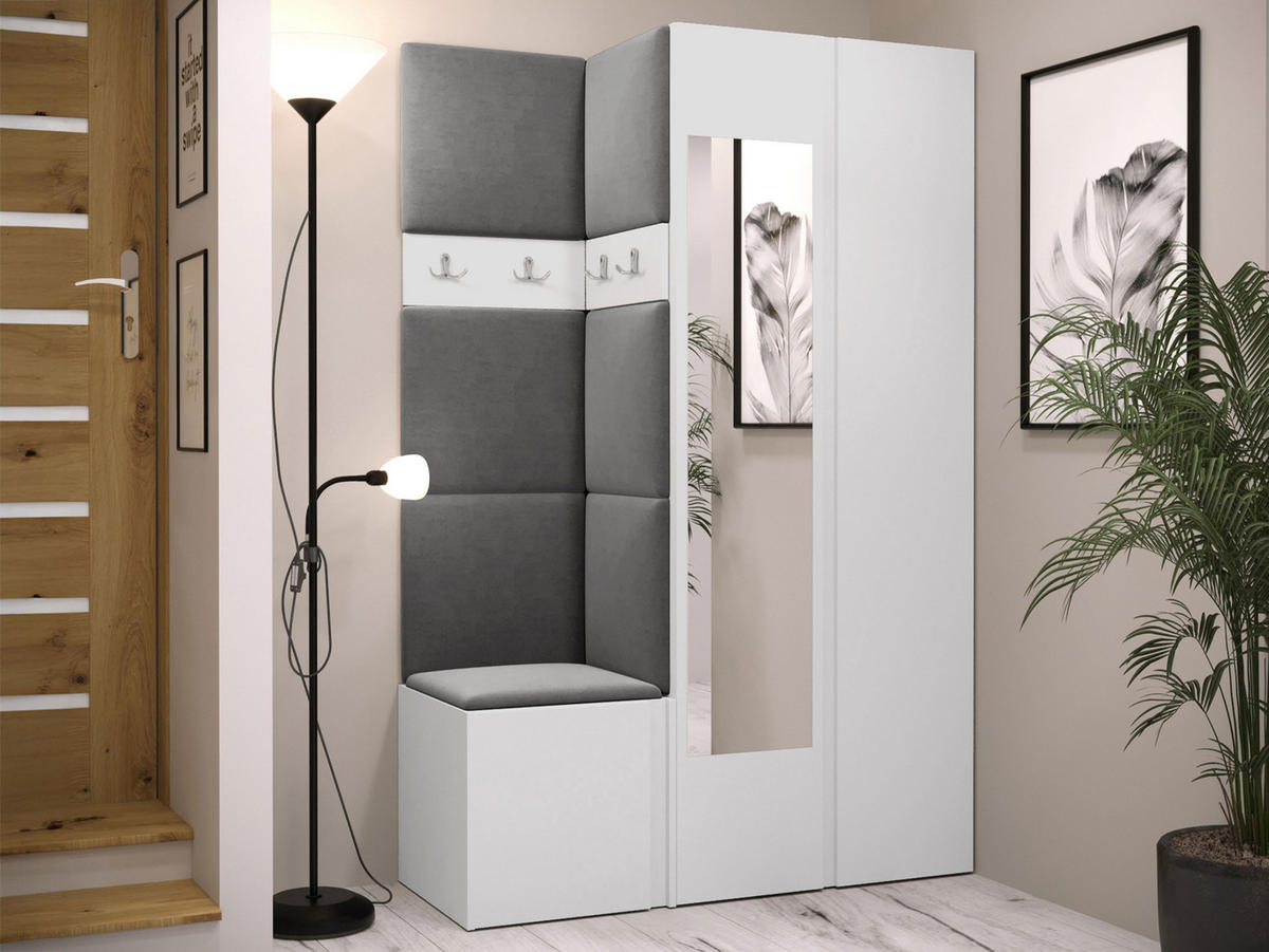 GARDEROBEN-SET Orion XXVI - Weiß/Grau, Holzwerkstoff/Kunststoff (116/186/46cm) - MIRJAN24