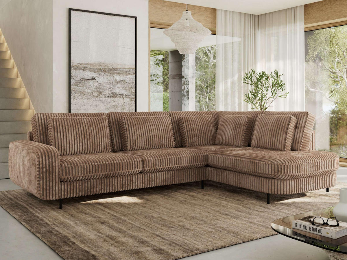 ROHOVÁ SEDAČKA CALENO L - Hnědá Manšestr - Levá Strana - černá/hnědá, kov/textil (317/225cm) - MKS