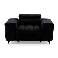 SESSEL PUDDING mit verstellbare Kopfstütze Velours Schwarz - Schwarz, Holz/Textil (140/93/100cm) - Muffo