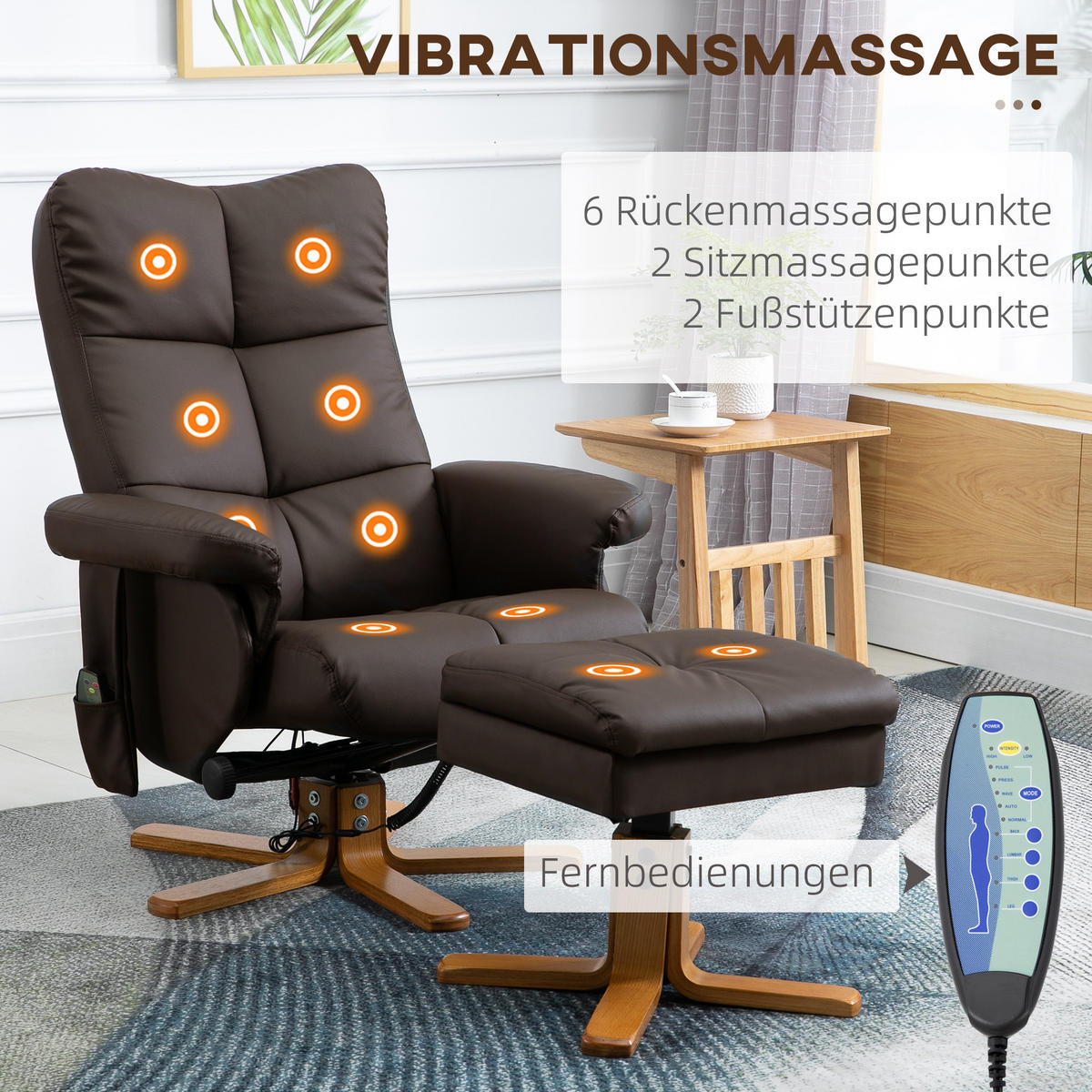 RELAXSESSEL, Massagesessel, Braun - Braun, Leder/Kunststoff (86/99/80cm) - HOMCOM