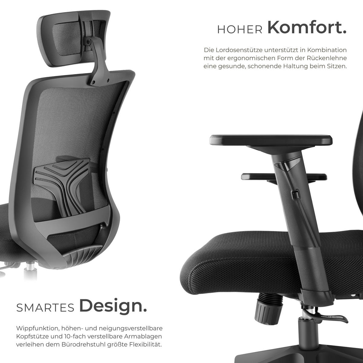 BÜROSTUHL Phoibe, stufenlos höhenverstellbar, schwarz - Schwarz, Kunststoff (71/130/67cm) - tectake