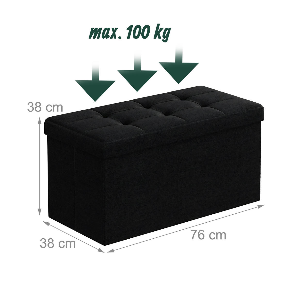 KLOP za sedenje - črna, tekstil/leseni material (76/38/38cm) - Relaxdays