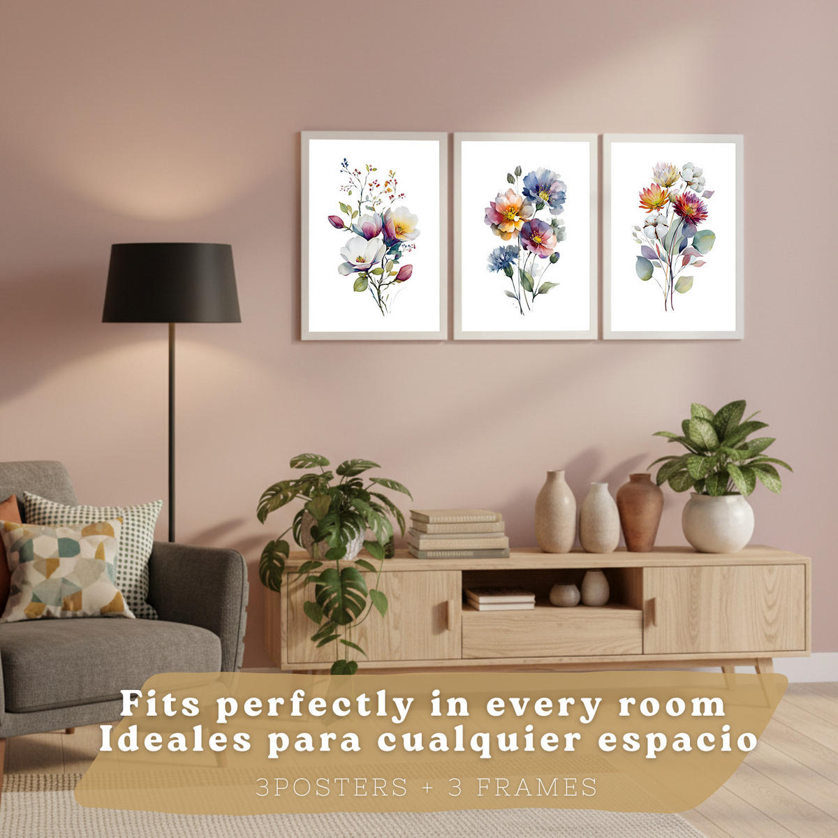 PLAKAT Sada 3 botanických uměleckých tisků. Květinové nástěnné umění. Moderní minimalistický květinový nástěnný PLAKAT. Velikost Bílý rám A3 - bílá, papír (29.7/42/3cm) - Nacnic