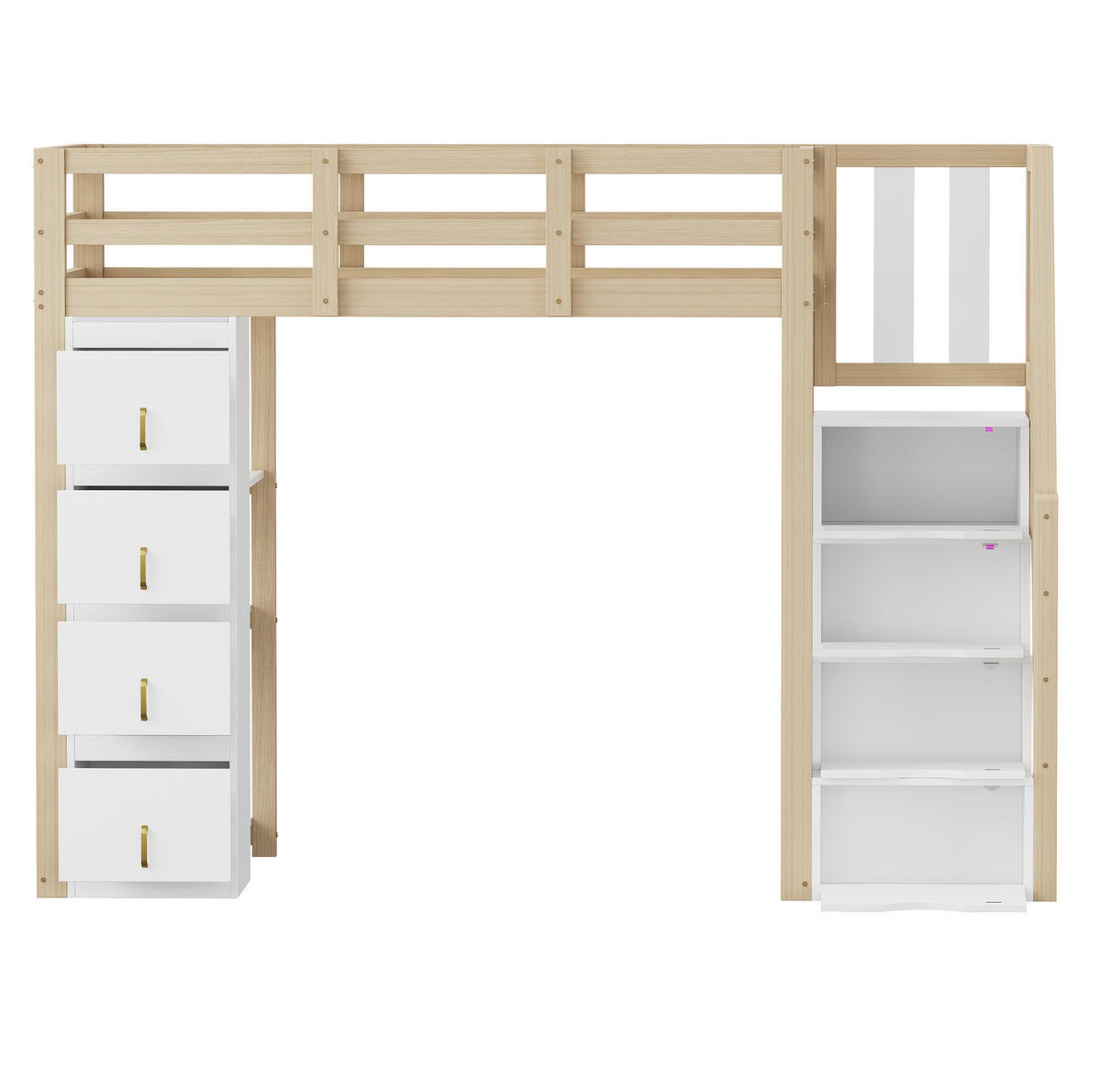 VYSOKÁ posteľ 90/200 cm prírodná z dreva s úložnými zásuvkami a regálom - biela, drevo (90/200cm) - OKWISH
