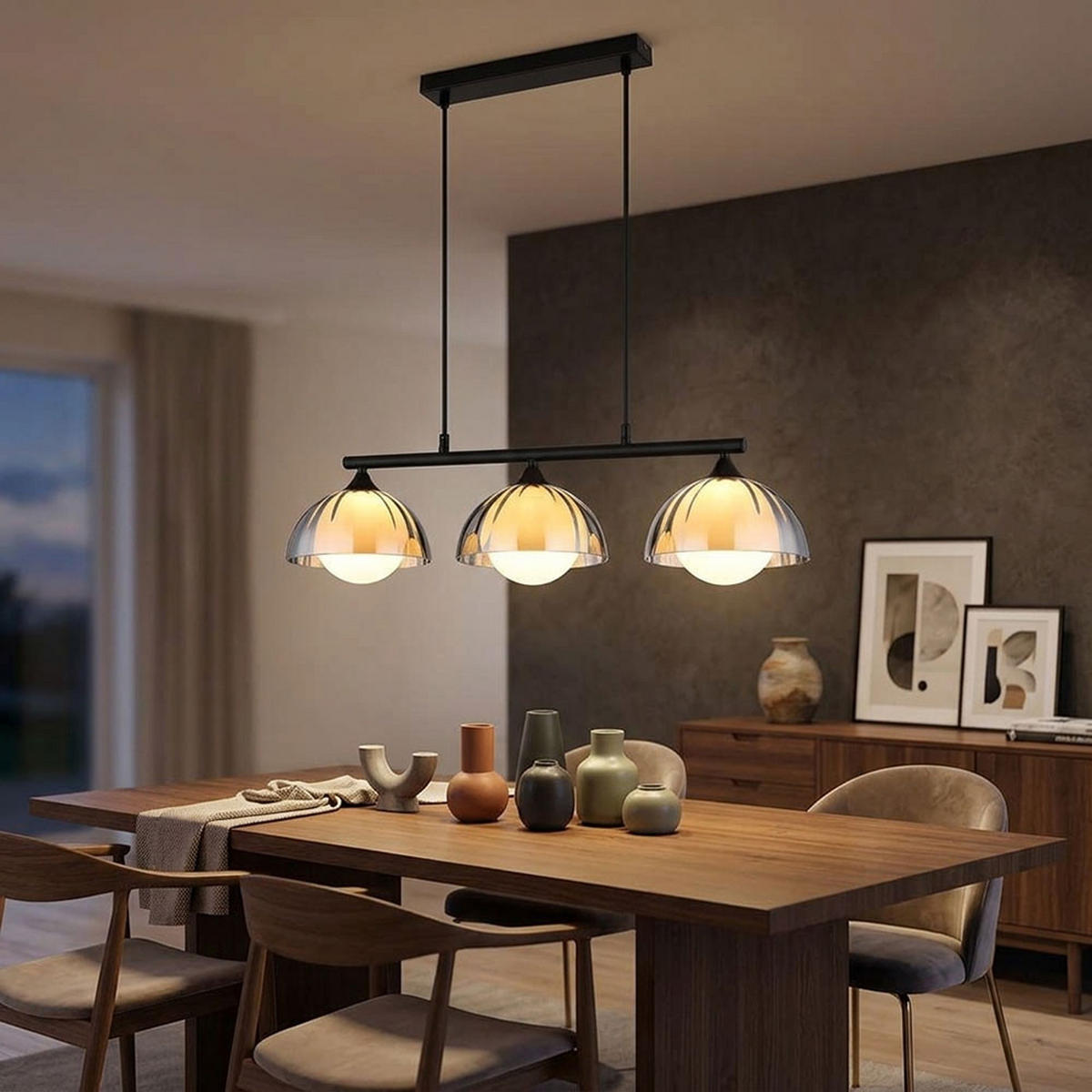 HÄNGELEUCHTE EVA Metall Glas Rauch Opal Schwarz 3-flammig - Schwarz, Glas (70/20/120cm) - Globo Lighting