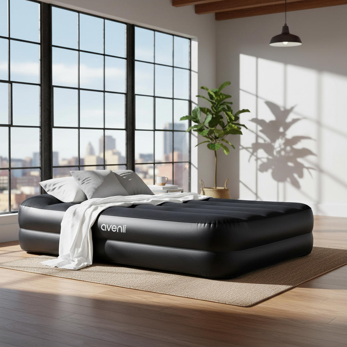 LUFTBETT Luftmatratze selbstaufblasend 195 x 96 x 46 cm mit integrierter Pumpe - Schwarz, Kunststoff (96/195cm) - Avenli