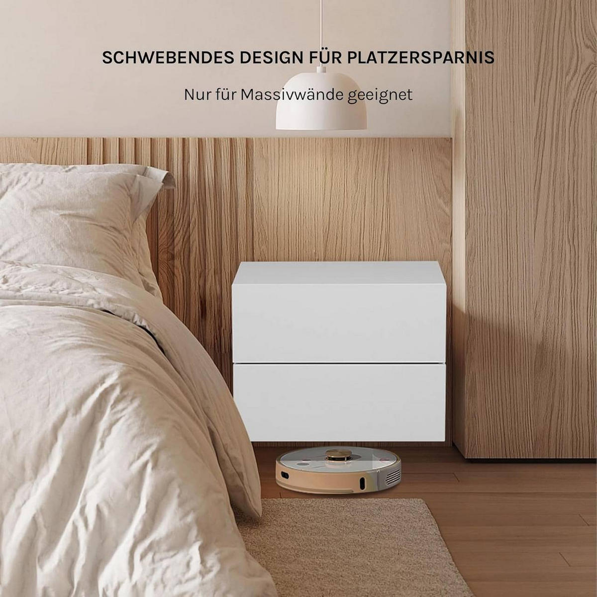 NACHTTISCH 2er Set hängend, mit 2 Schublade, 40x30x30 cm, Weiß - Weiß, Holzwerkstoff (40/30/30cm) - Woltu