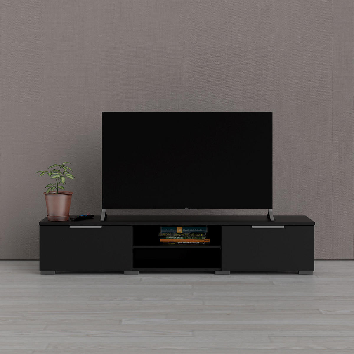 TV-MÖBEL, Malika, Schwarz, Spanplatte foliert, 173 x 40 x 33 cm - Schwarz, Holzwerkstoff (173/33/40cm) - ebuy24