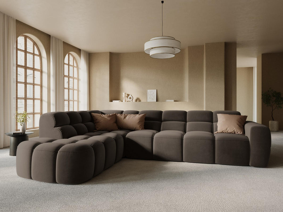 ECKSOFA links Lisa aus Samt hellbraun 5 Sitzplätze - Hellbraun, Textil (234/293cm) - Micadoni